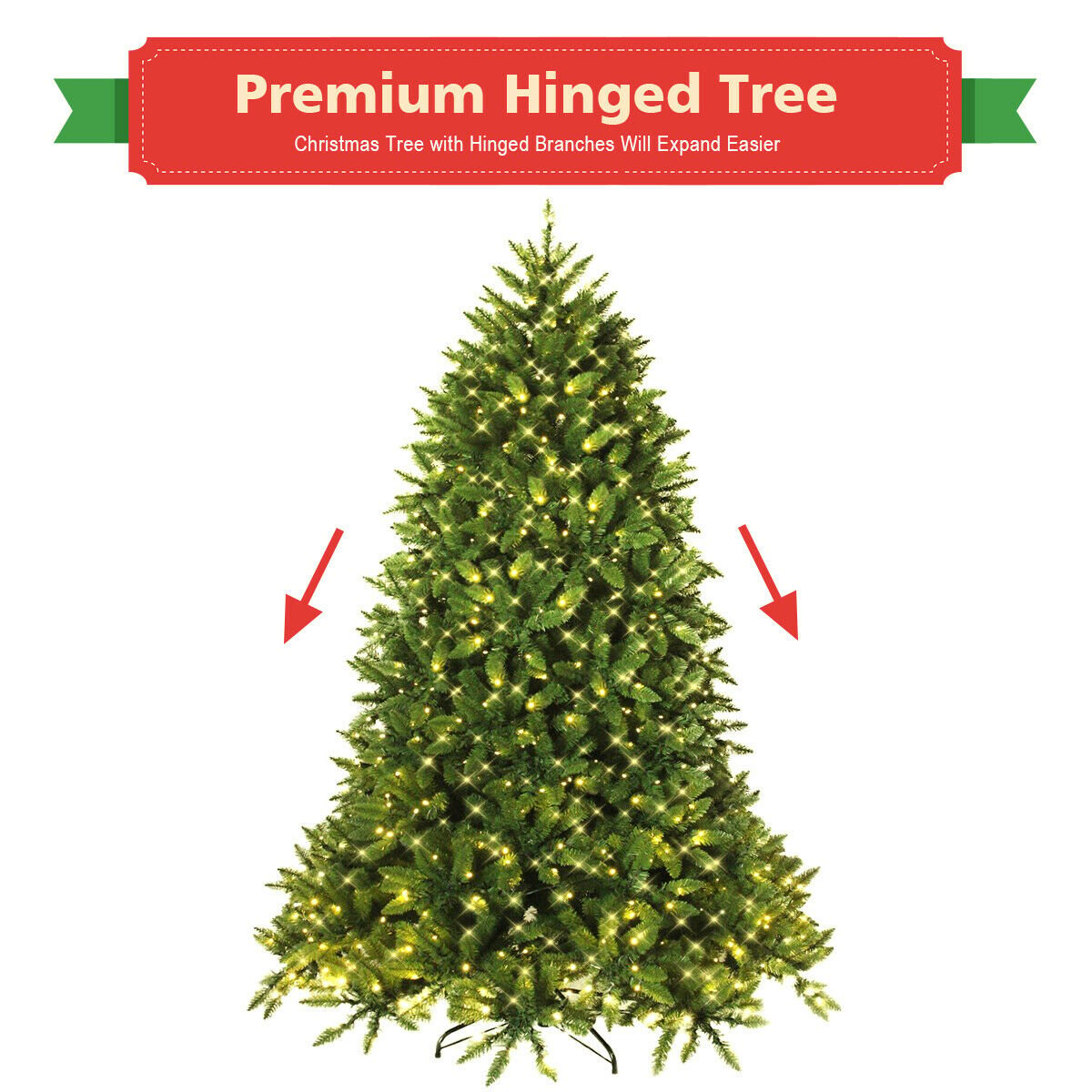 Premium Hinged Artificial Fir Christmas Tree with LED Lights-6 ft, Green Christmas Tree   at Gallery Canada