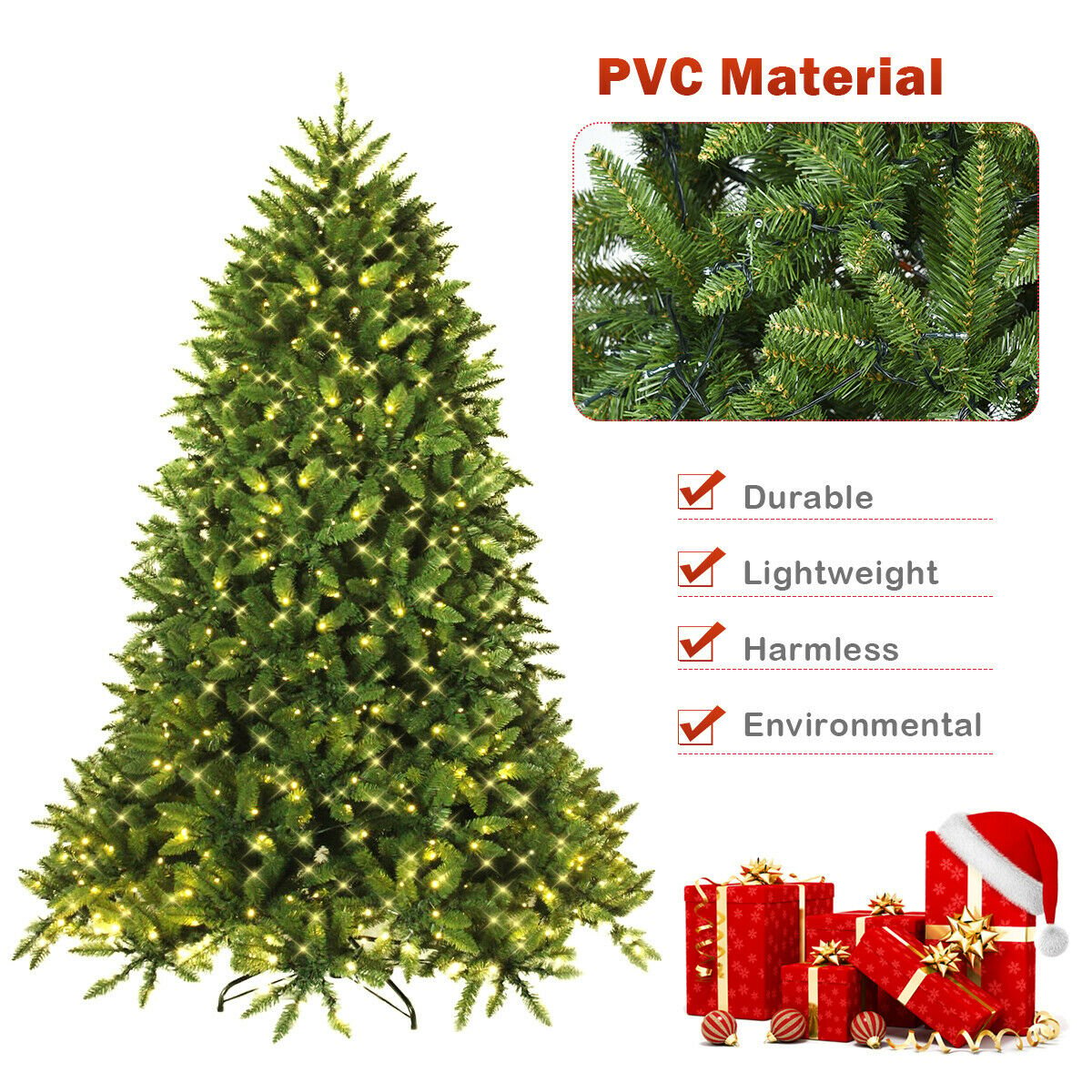 Premium Hinged Artificial Fir Christmas Tree with LED Lights-6 ft, Green Christmas Tree   at Gallery Canada