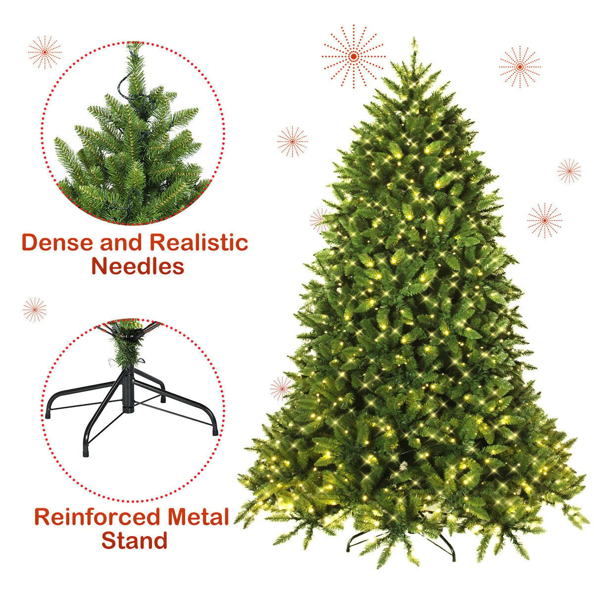 Premium Hinged Artificial Fir Christmas Tree with LED Lights-6 ft, Green Christmas Tree   at Gallery Canada