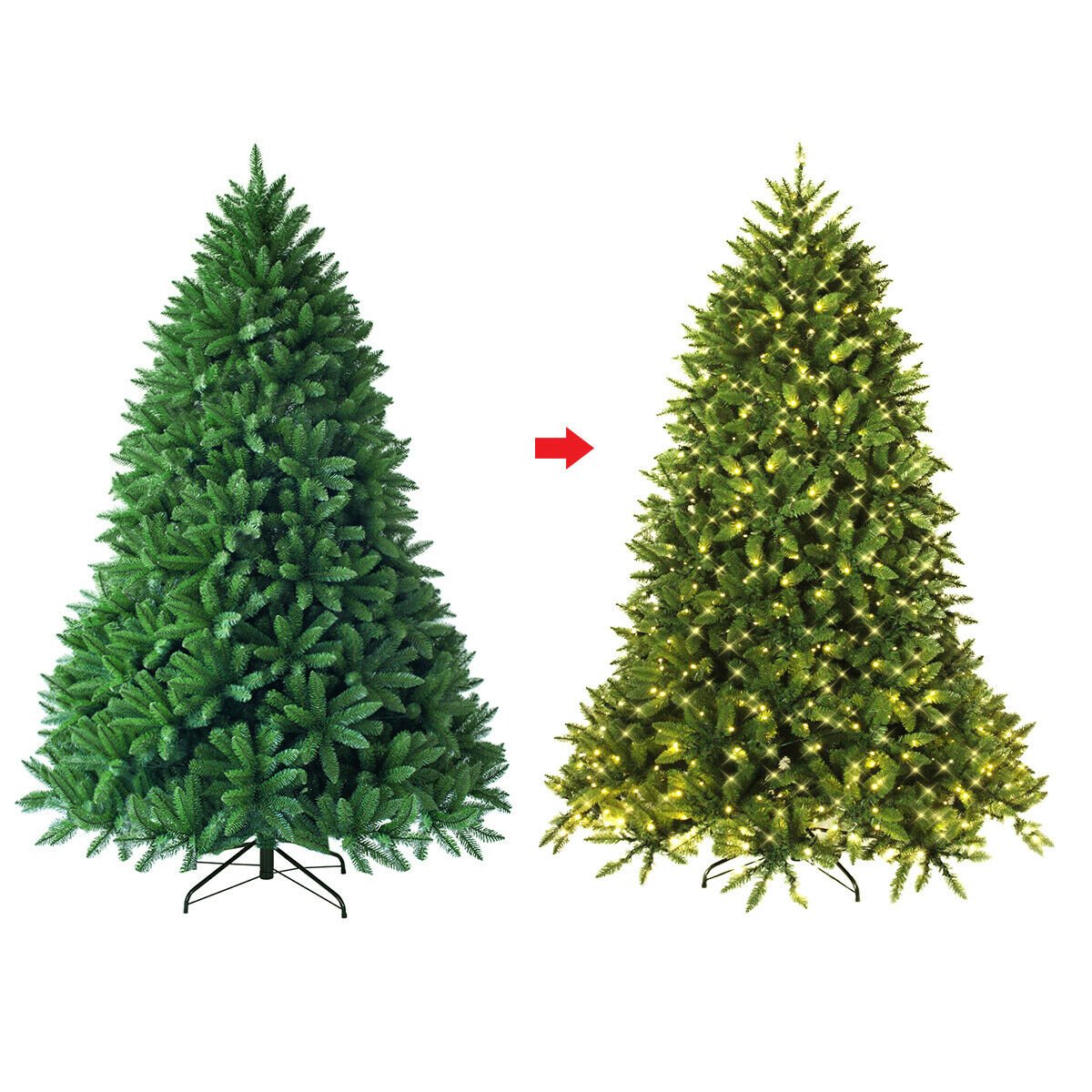 Premium Hinged Artificial Fir Christmas Tree with LED Lights-6 ft, Green Christmas Tree   at Gallery Canada