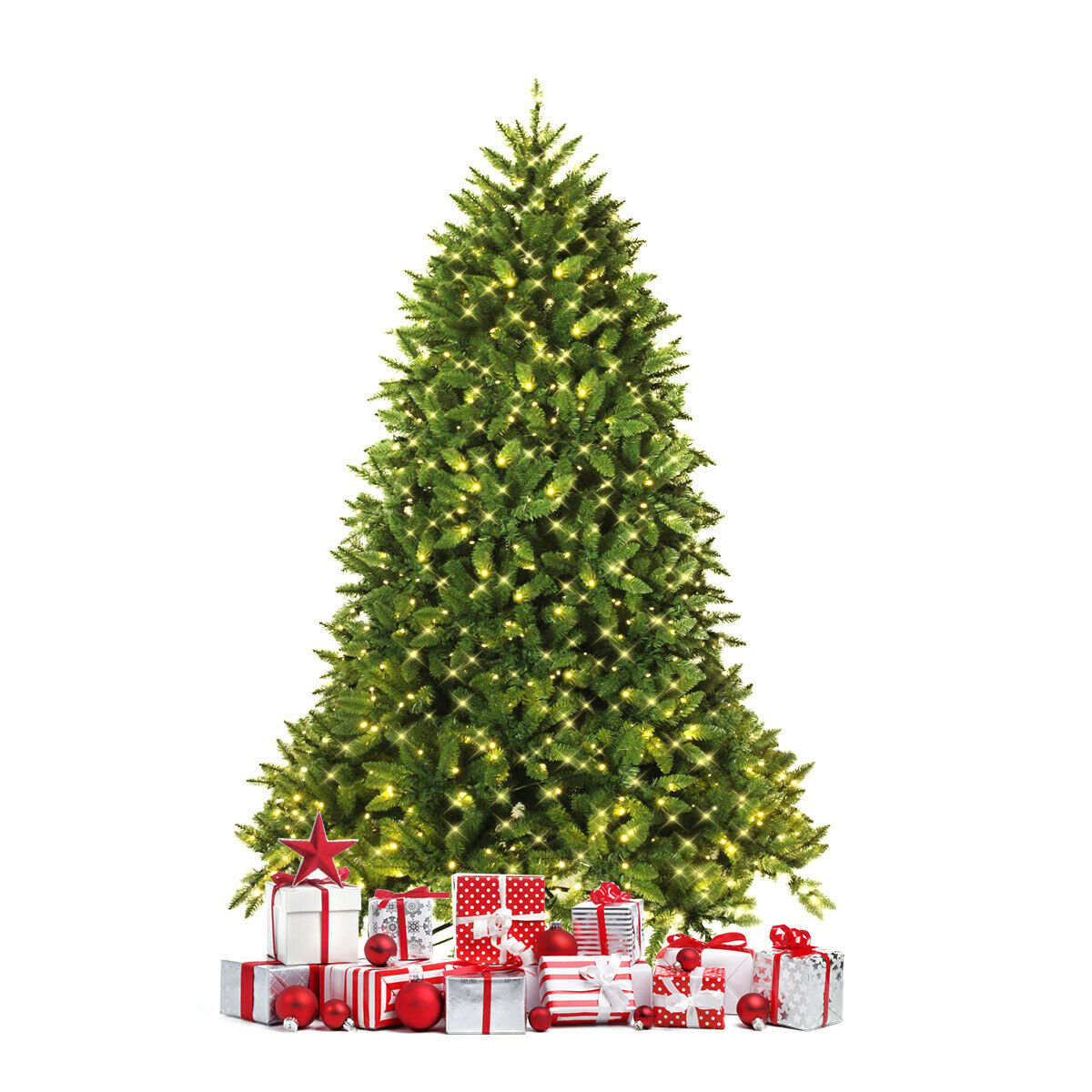 Premium Hinged Artificial Fir Christmas Tree with LED Lights-6 ft, Green Christmas Tree   at Gallery Canada