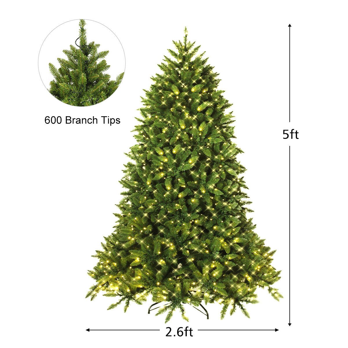 Premium Hinged Artificial Fir Christmas Tree with LED Lights-5 ft, Green Christmas Tree   at Gallery Canada