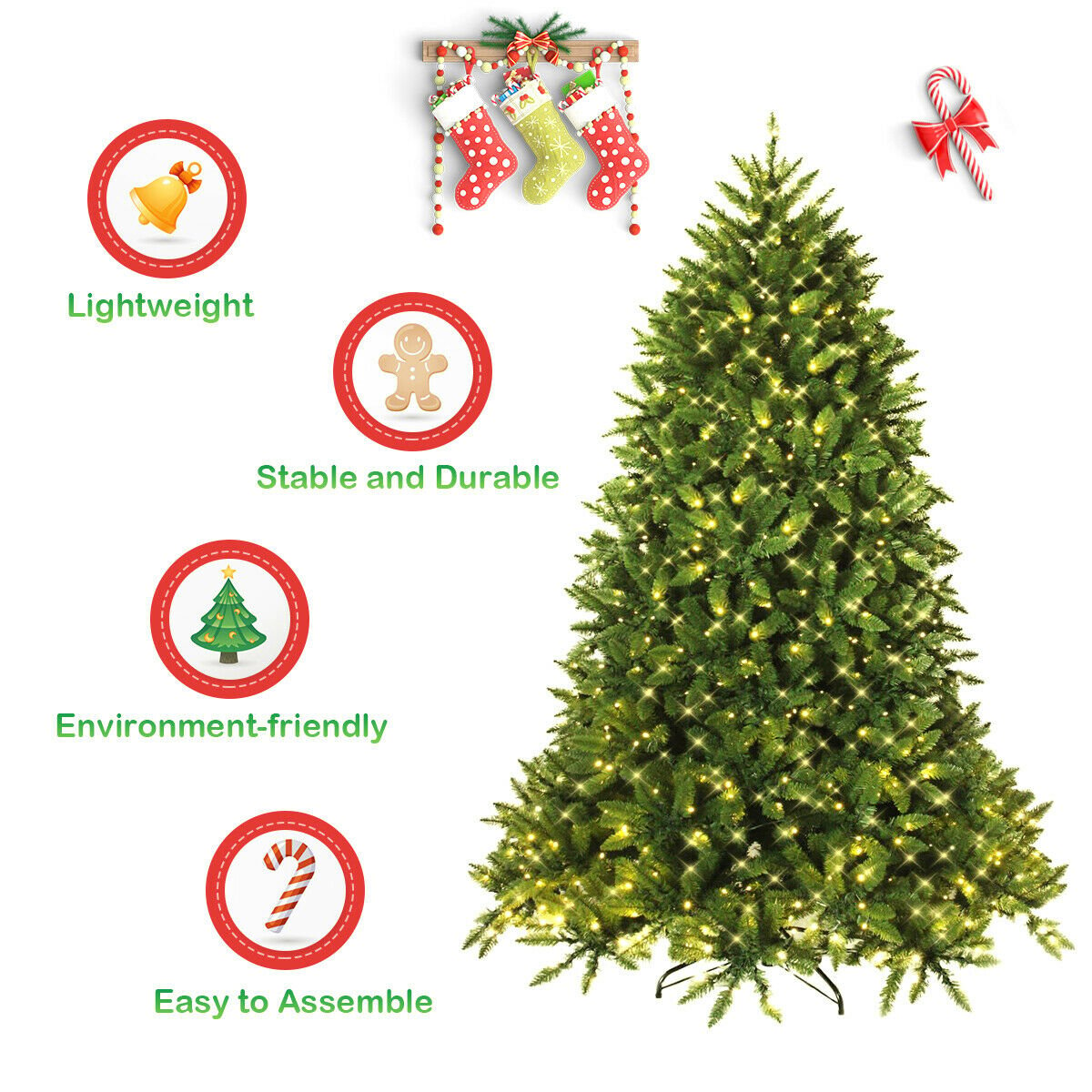 Premium Hinged Artificial Fir Christmas Tree with LED Lights-5 ft, Green Christmas Tree   at Gallery Canada