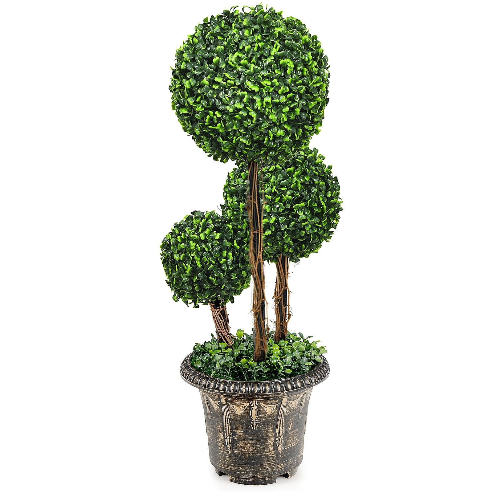 30 Inch Artificial Topiary Triple Ball Tree Indoor and Outdoor UV Protection, Green Faux Plants   at Gallery Canada