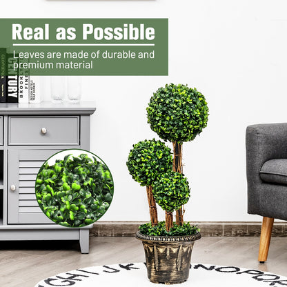 30 Inch Artificial Topiary Triple Ball Tree Indoor and Outdoor UV Protection, Green Faux Plants   at Gallery Canada