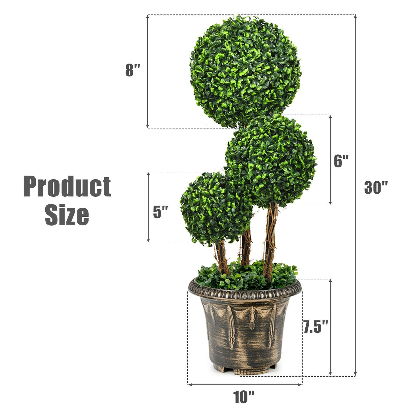 30 Inch Artificial Topiary Triple Ball Tree Indoor and Outdoor UV Protection, Green Faux Plants   at Gallery Canada