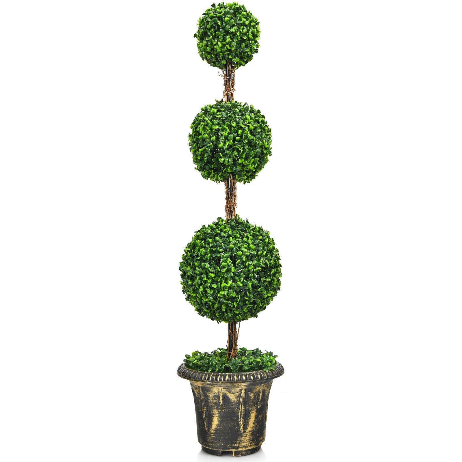 4 Feet Artificial Topiary Triple Ball Tree Plant, Green Faux Plants   at Gallery Canada