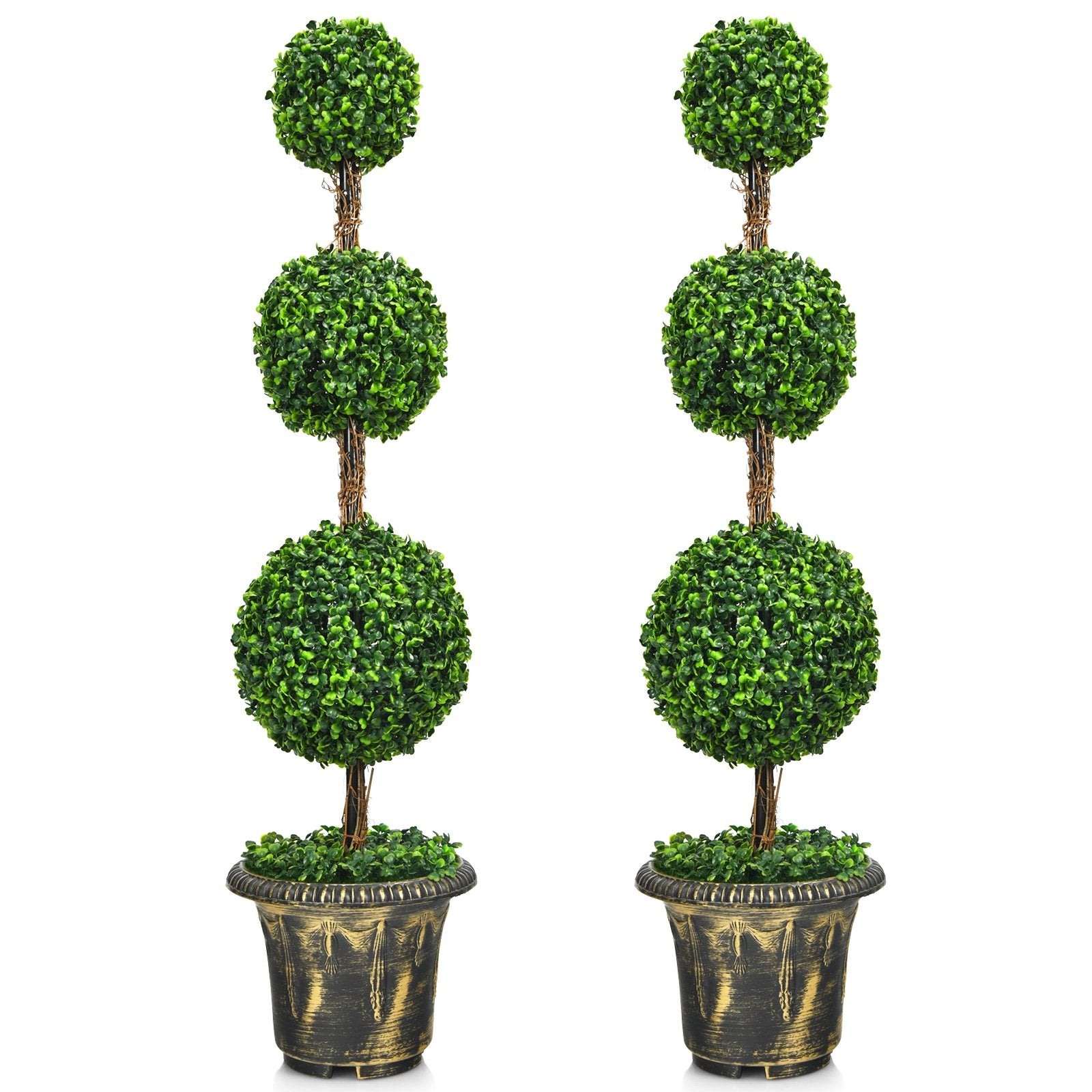 4 Feet Artificial Topiary Triple Ball Tree Plant, Green Faux Plants   at Gallery Canada