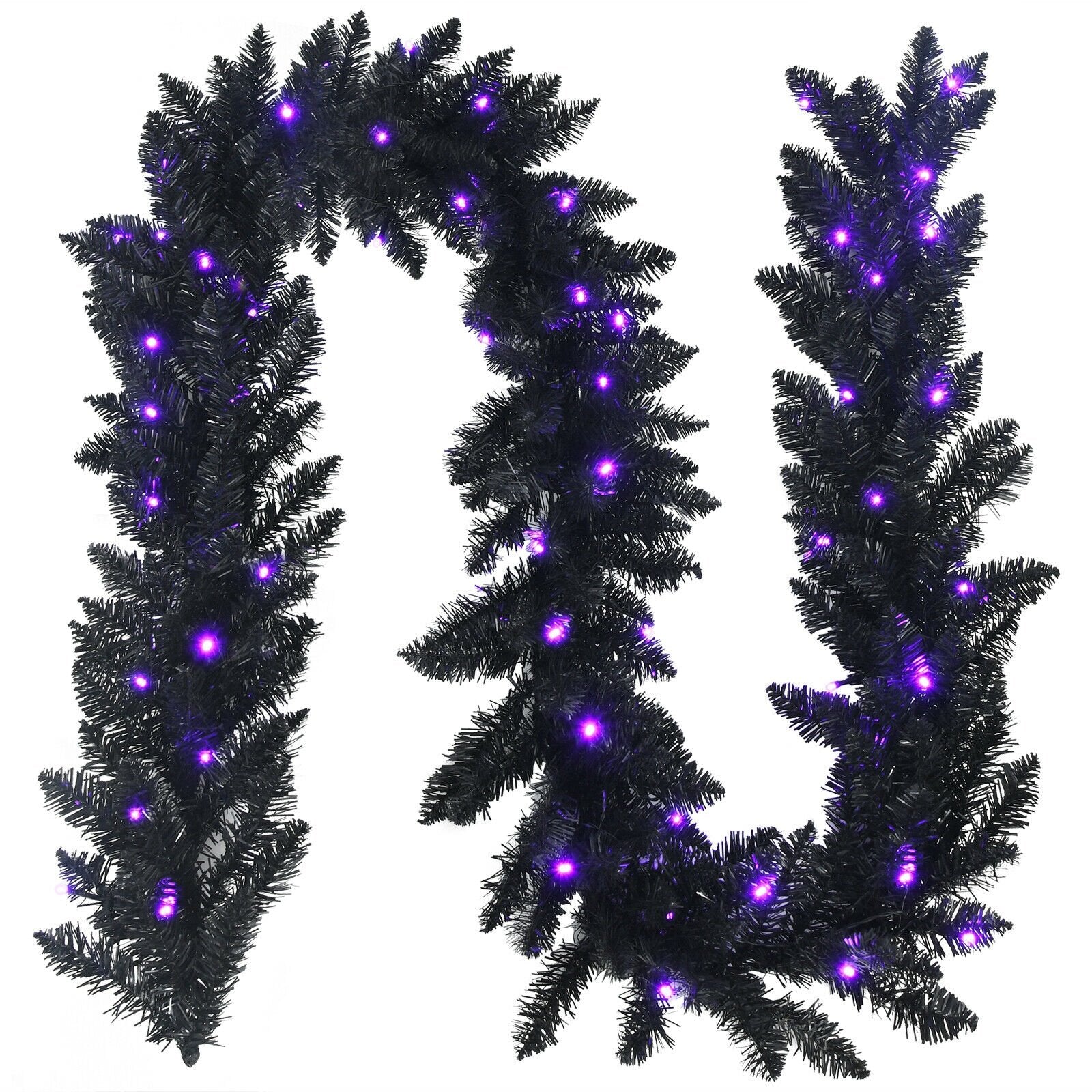9 Feet Pre-lit Christmas Halloween Garland with 50 Purple LED Lights, Black - Gallery Canada