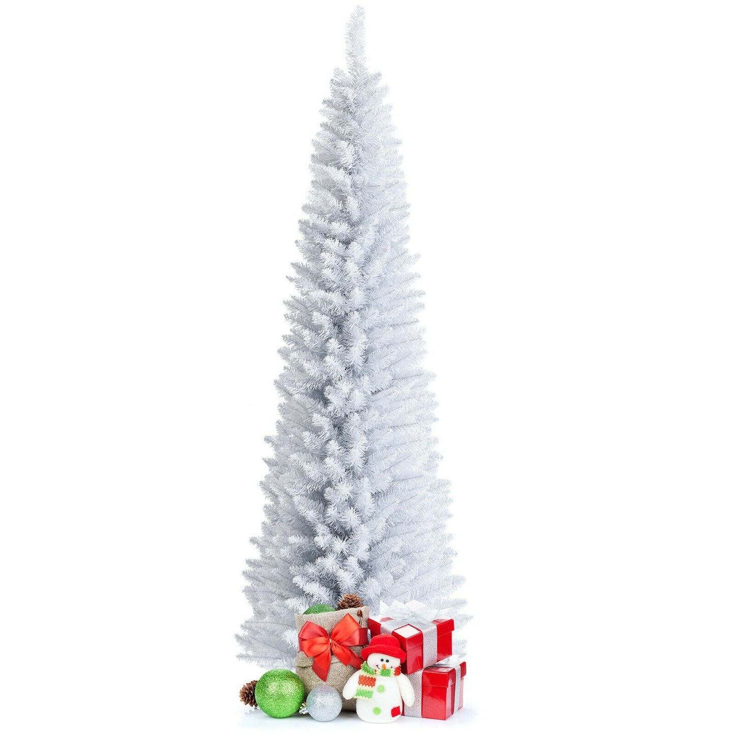 7 Feet Unlit Artificial Slim Christmas Pencil Tree with Metal Stand, White Christmas Tree   at Gallery Canada