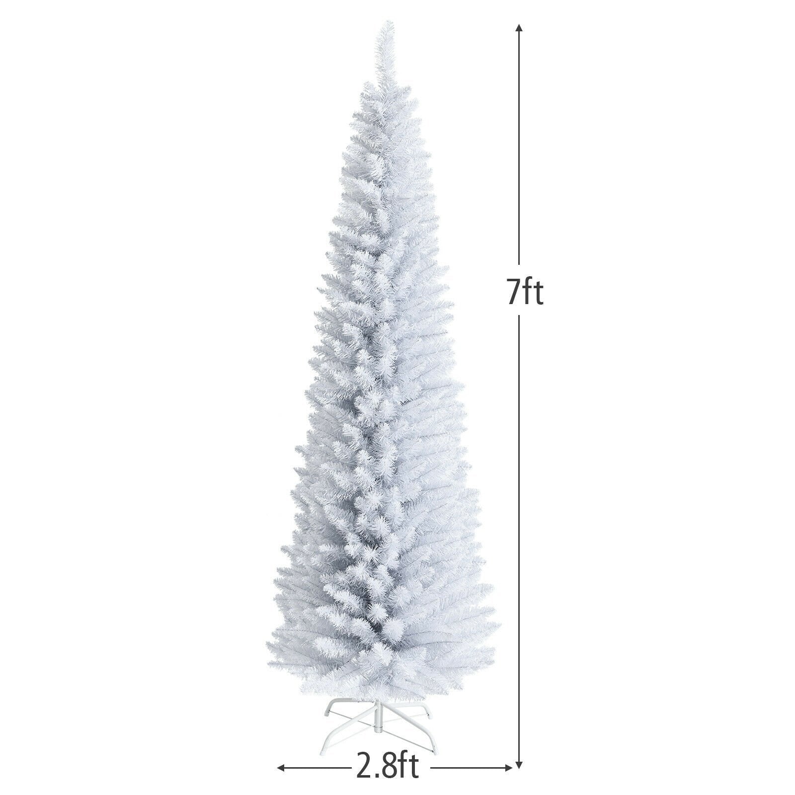 7 Feet Unlit Artificial Slim Christmas Pencil Tree with Metal Stand, White Christmas Tree   at Gallery Canada