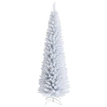 7 Feet Unlit Artificial Slim Christmas Pencil Tree with Metal Stand, White Christmas Tree   at Gallery Canada