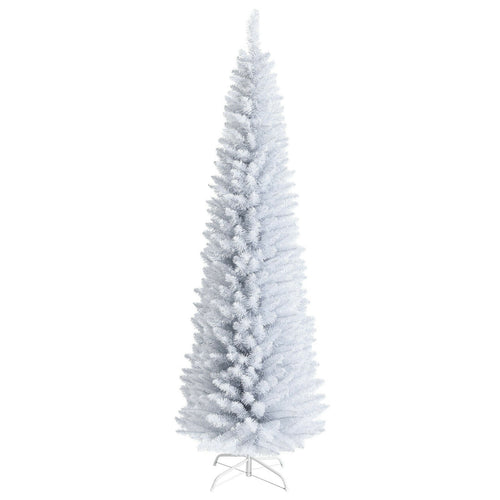 7 Feet Unlit Artificial Slim Christmas Pencil Tree with Metal Stand, White