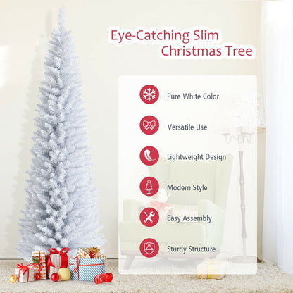 7 Feet Unlit Artificial Slim Christmas Pencil Tree with Metal Stand, White Christmas Tree   at Gallery Canada