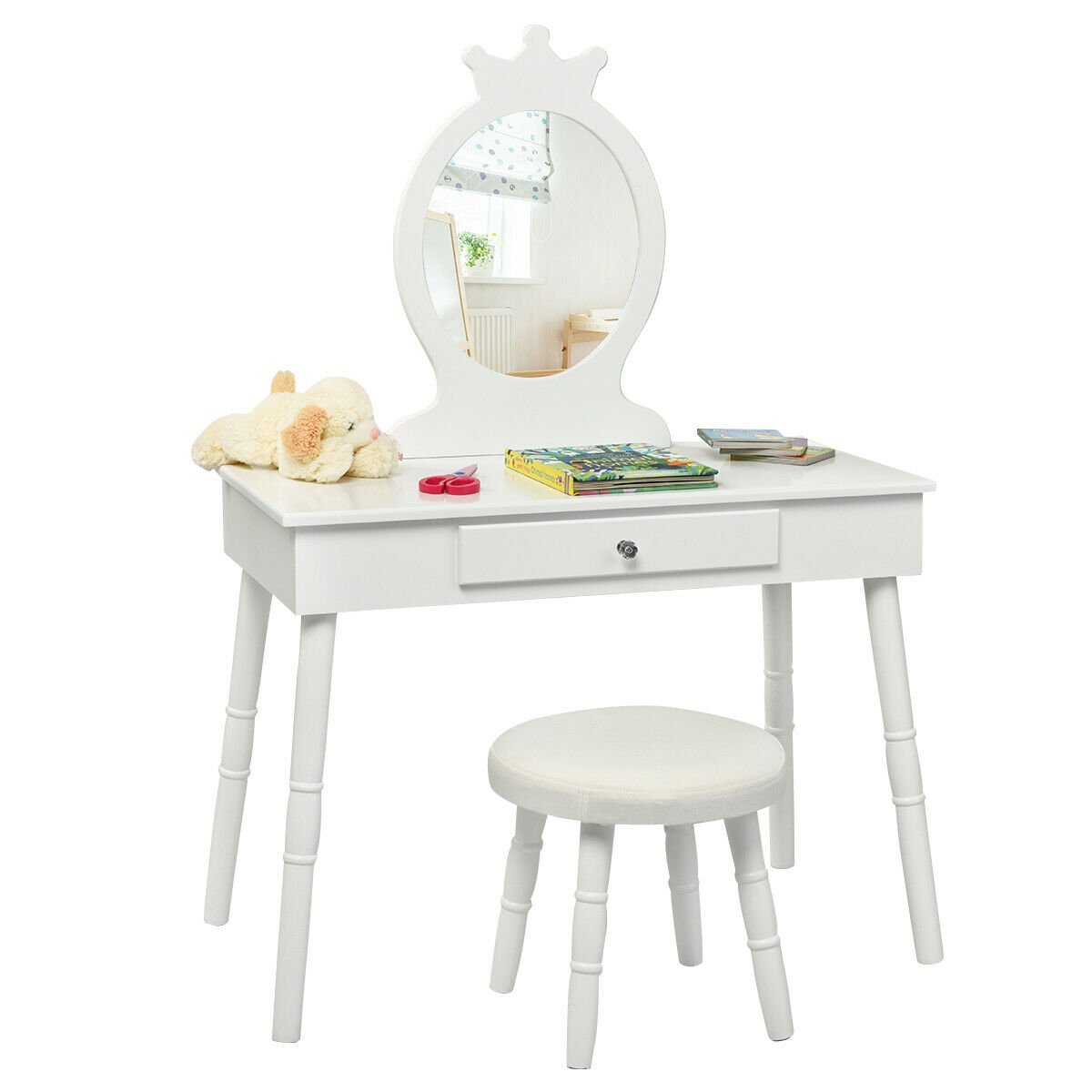 Vanity Makeup Table & Chair Set Make Up Stool, White Kids Vanities White at Gallery Canada