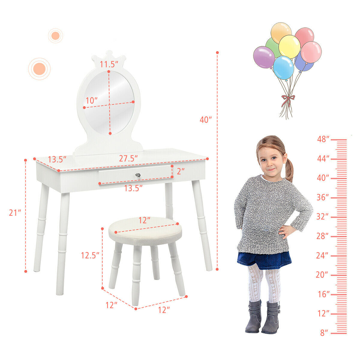 Vanity Makeup Table & Chair Set Make Up Stool, White Kids Vanities at Gallery Canada
