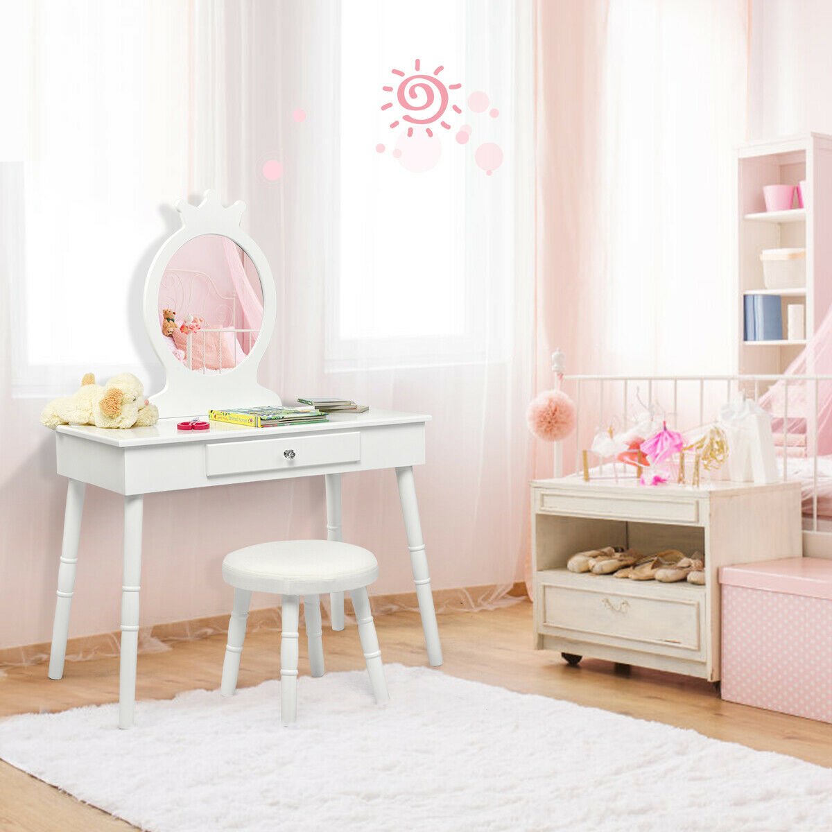 Vanity Makeup Table & Chair Set Make Up Stool, White Kids Vanities   at Gallery Canada