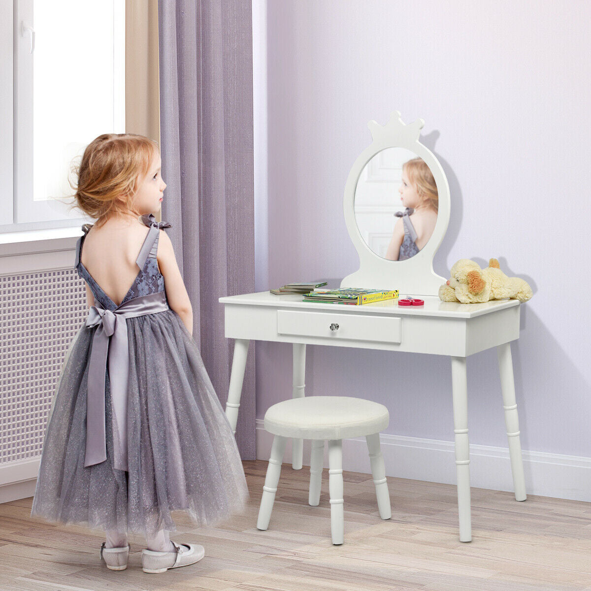 Vanity Makeup Table & Chair Set Make Up Stool, White Kids Vanities at Gallery Canada
