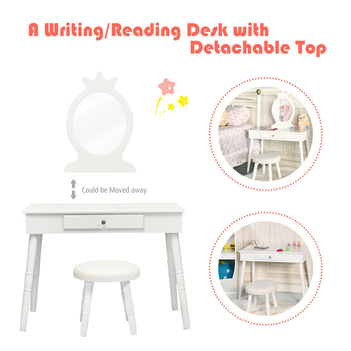 Vanity Makeup Table & Chair Set Make Up Stool, White Kids Vanities at Gallery Canada