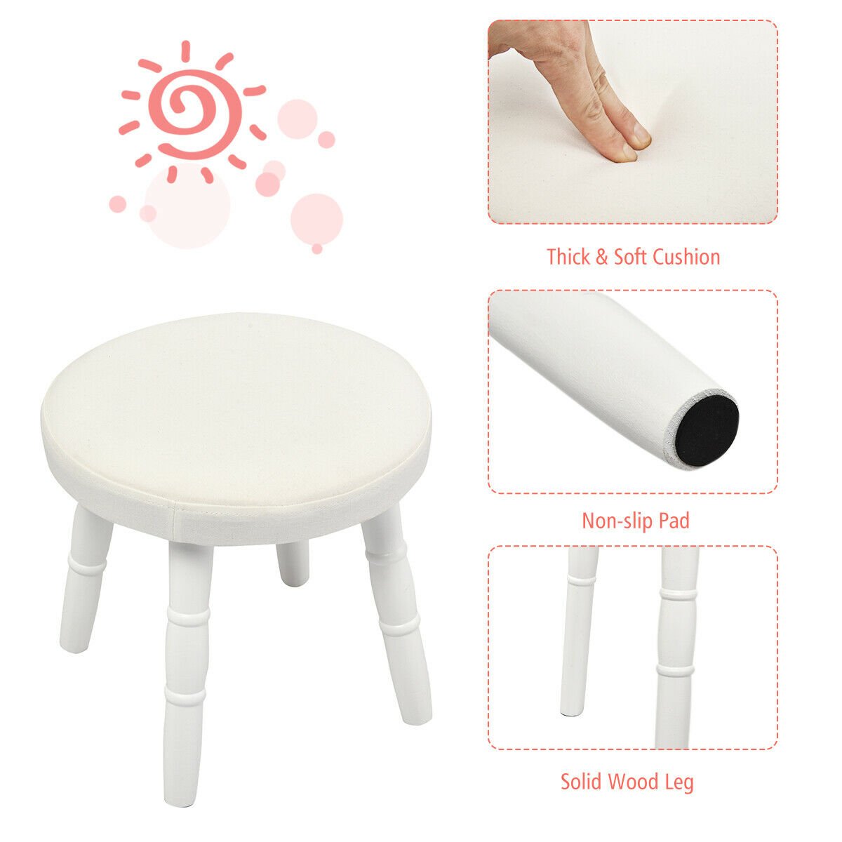 Vanity Makeup Table & Chair Set Make Up Stool, White Kids Vanities   at Gallery Canada