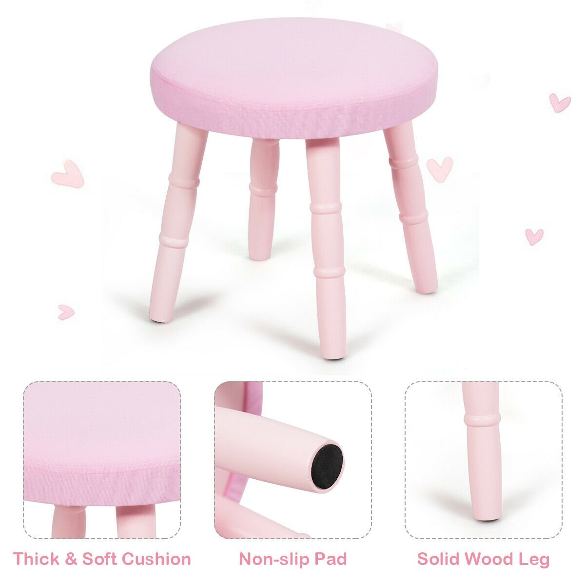 Kids Vanity Makeup Table and Chair Set Make Up Stool, Pink Kids Vanities   at Gallery Canada