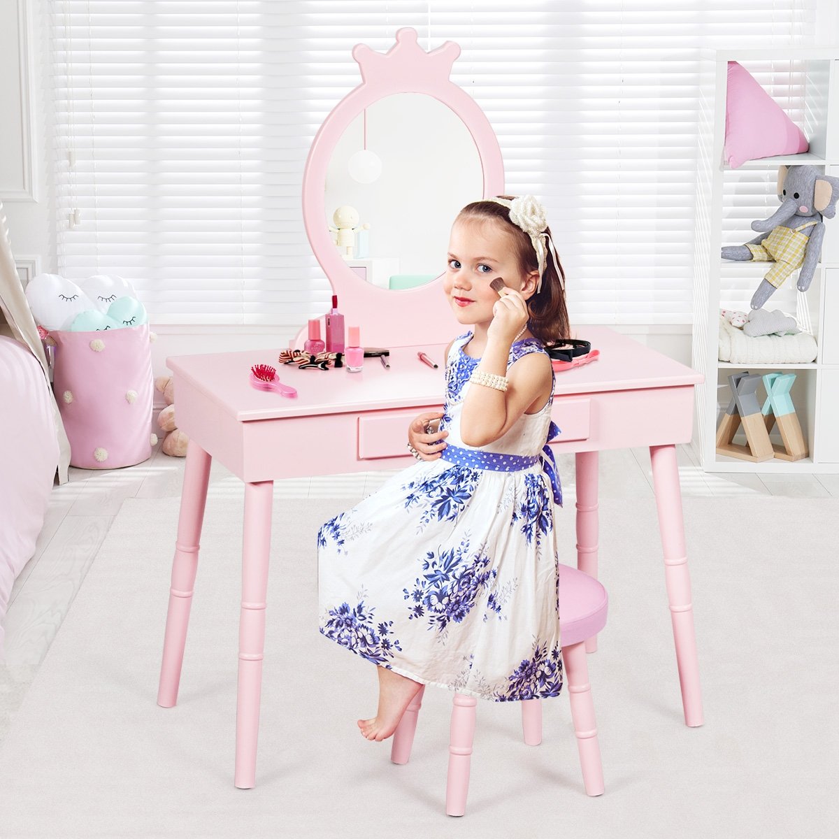 Kids Vanity Makeup Table and Chair Set Make Up Stool, Pink Kids Vanities   at Gallery Canada