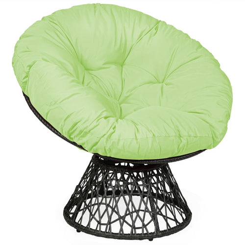 Rattan Papasan Chair Ergonomic 360-degree Swivel Soft Cushion Garden, Green