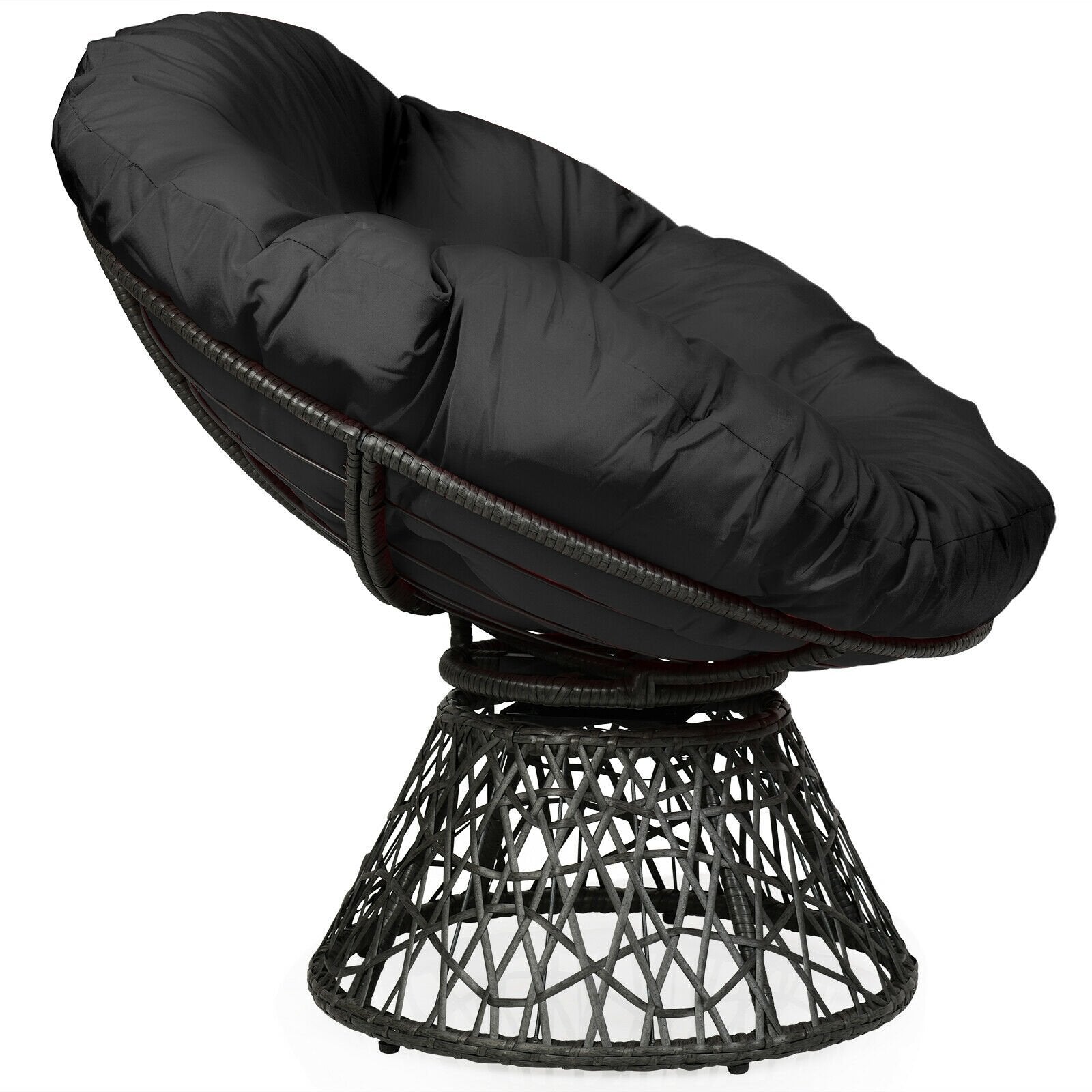 Rattan Papasan Chair Ergonomic 360-degree Swivel Soft Cushion Garden, Black Patio Dining Chairs   at Gallery Canada