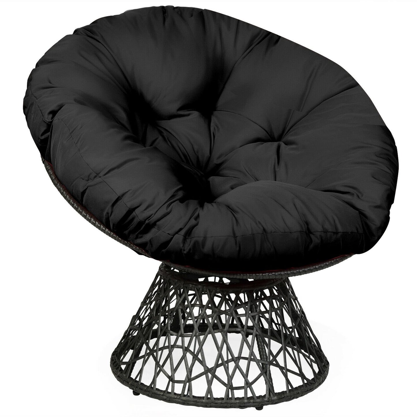 Rattan Papasan Chair Ergonomic 360-degree Swivel Soft Cushion Garden, Black Patio Dining Chairs   at Gallery Canada