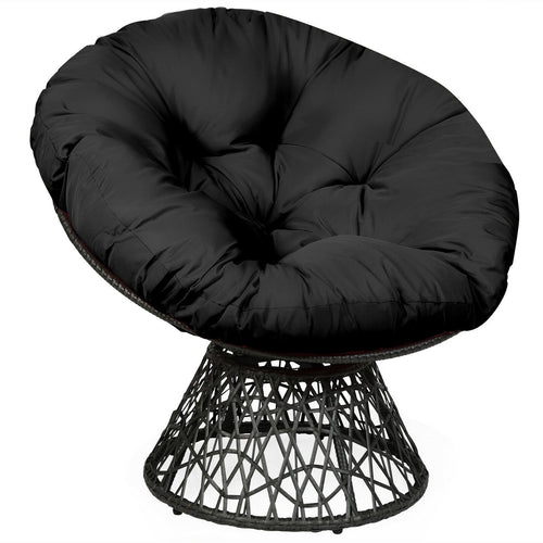 Rattan Papasan Chair Ergonomic 360-degree Swivel Soft Cushion Garden, Black