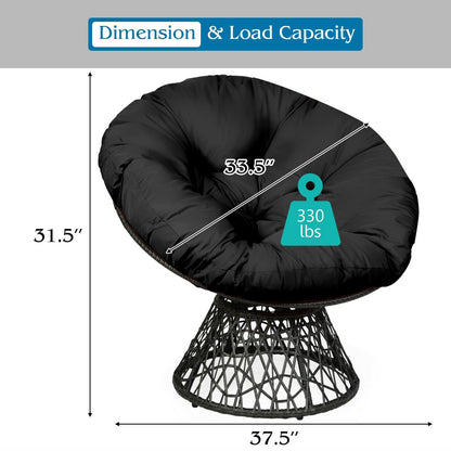 Rattan Papasan Chair Ergonomic 360-degree Swivel Soft Cushion Garden, Black Patio Dining Chairs   at Gallery Canada