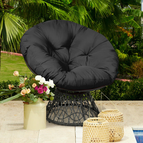 Rattan Papasan Chair Ergonomic 360-degree Swivel Soft Cushion Garden, Black