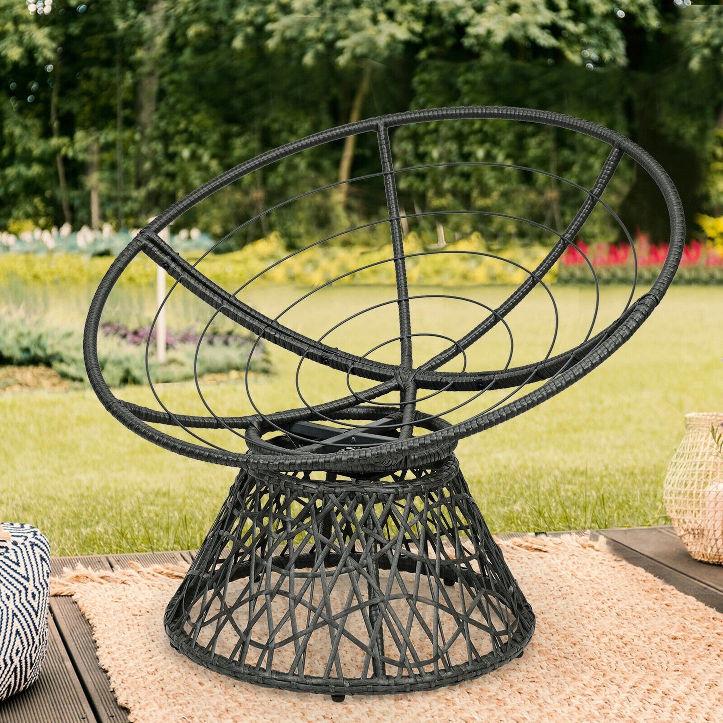 Rattan Papasan Chair Ergonomic 360-degree Swivel Soft Cushion Garden, Black Patio Dining Chairs   at Gallery Canada