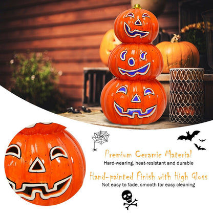 Halloween 3-Tier Color-Changing Lighted Ceramic Pumpkin Lantern, Orange - Gallery Canada