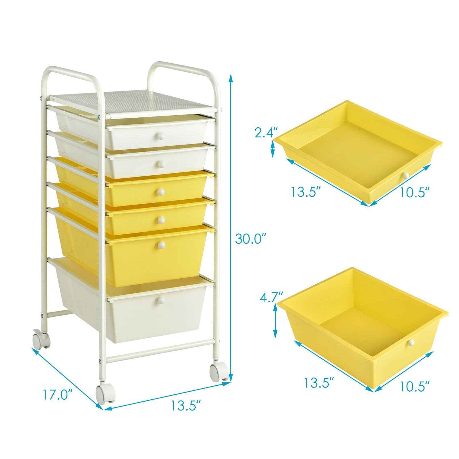 6 Drawers Rolling Storage Cart Organizer, Yellow File Cabinets   at Gallery Canada