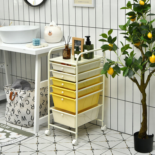 6 Drawers Rolling Storage Cart Organizer, Yellow