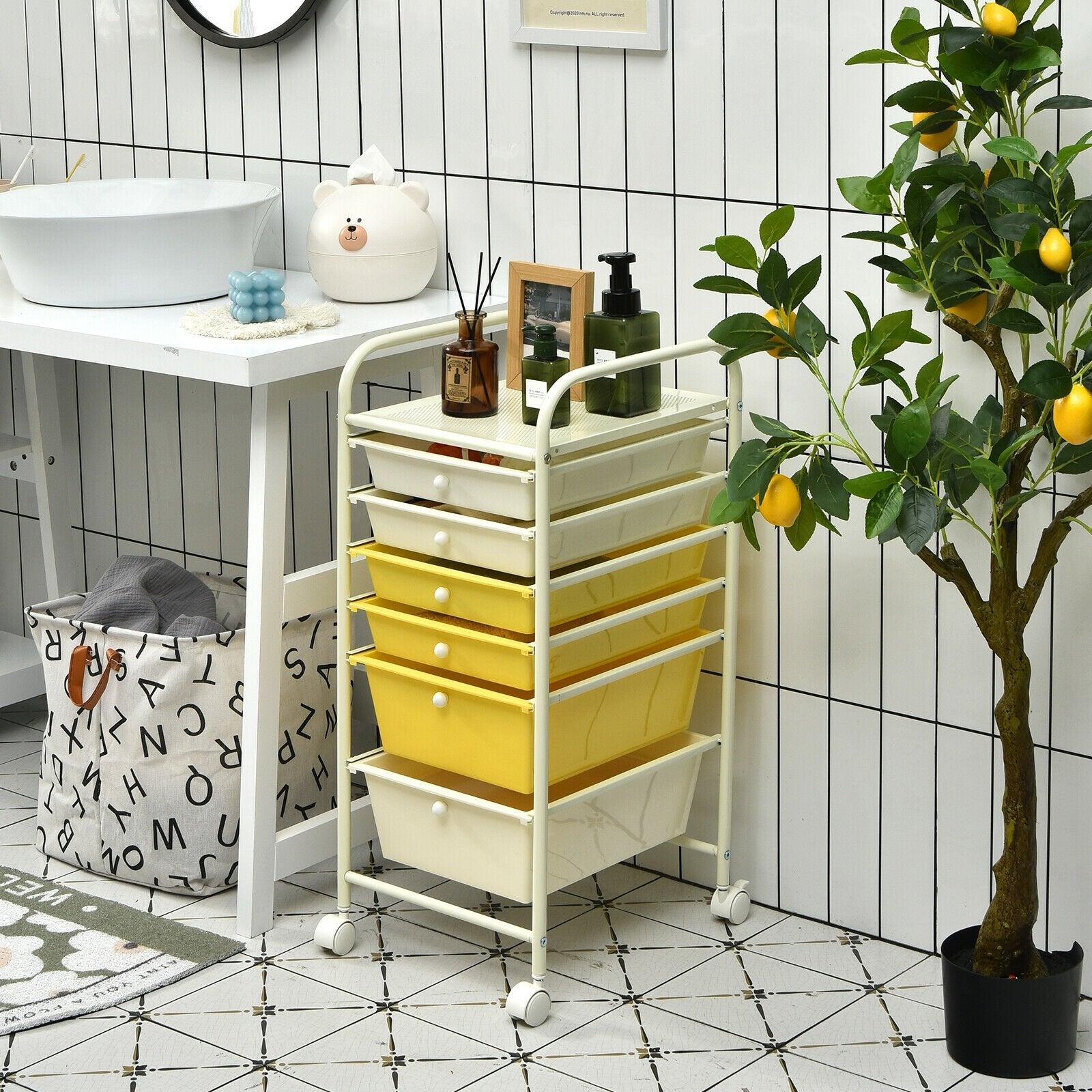 6 Drawers Rolling Storage Cart Organizer, Yellow File Cabinets   at Gallery Canada