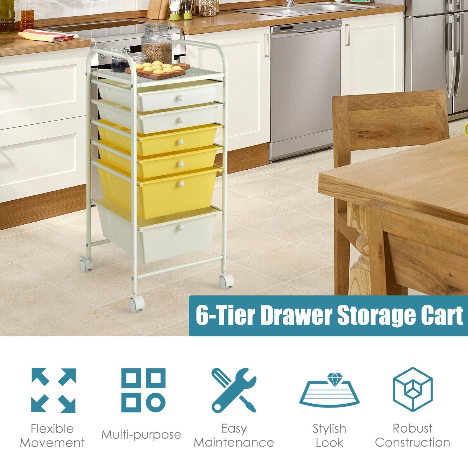 6 Drawers Rolling Storage Cart Organizer, Yellow File Cabinets   at Gallery Canada