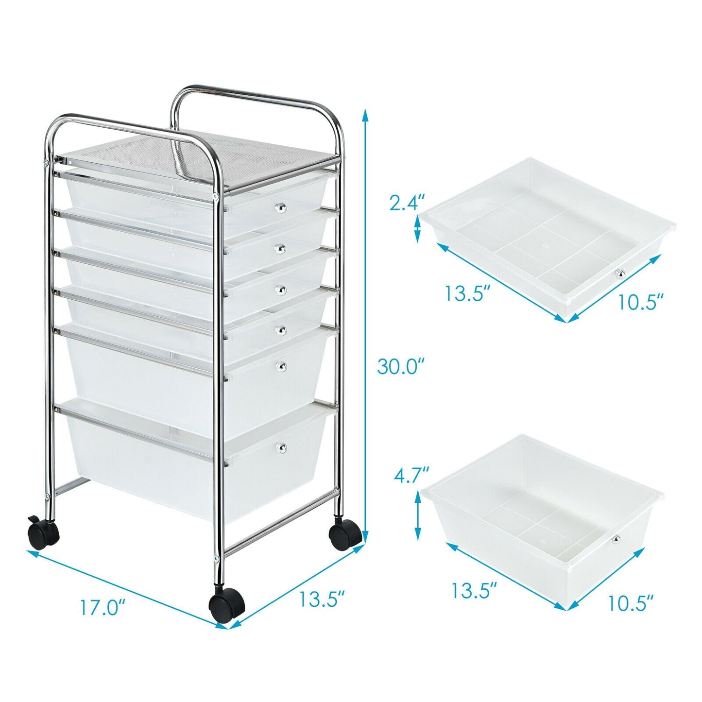 6 Drawers Rolling Storage Cart Organizer, Transparent - Gallery Canada