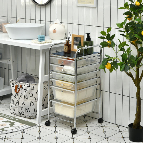 6 Drawers Rolling Storage Cart Organizer, Transparent