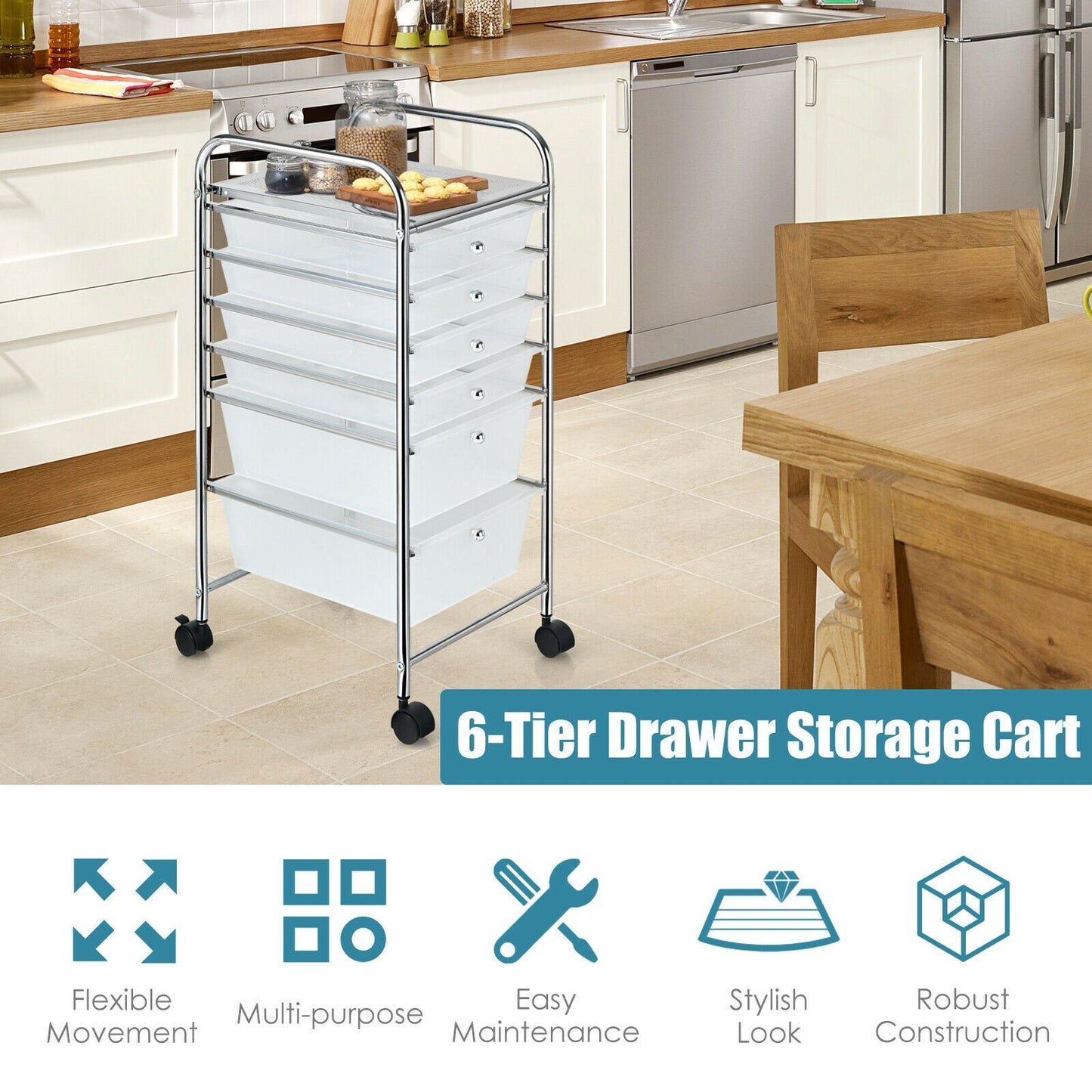 6 Drawers Rolling Storage Cart Organizer, Transparent - Gallery Canada