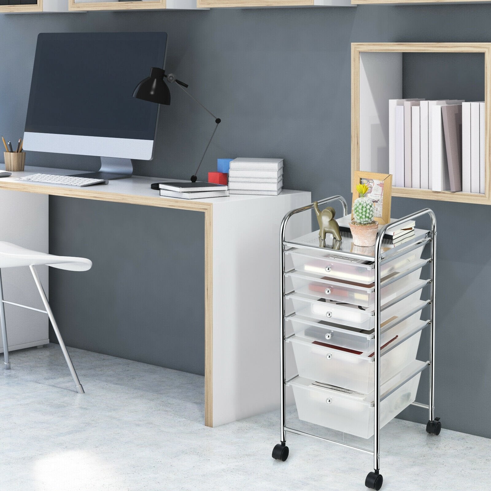 6 Drawers Rolling Storage Cart Organizer, Transparent File Cabinets   at Gallery Canada