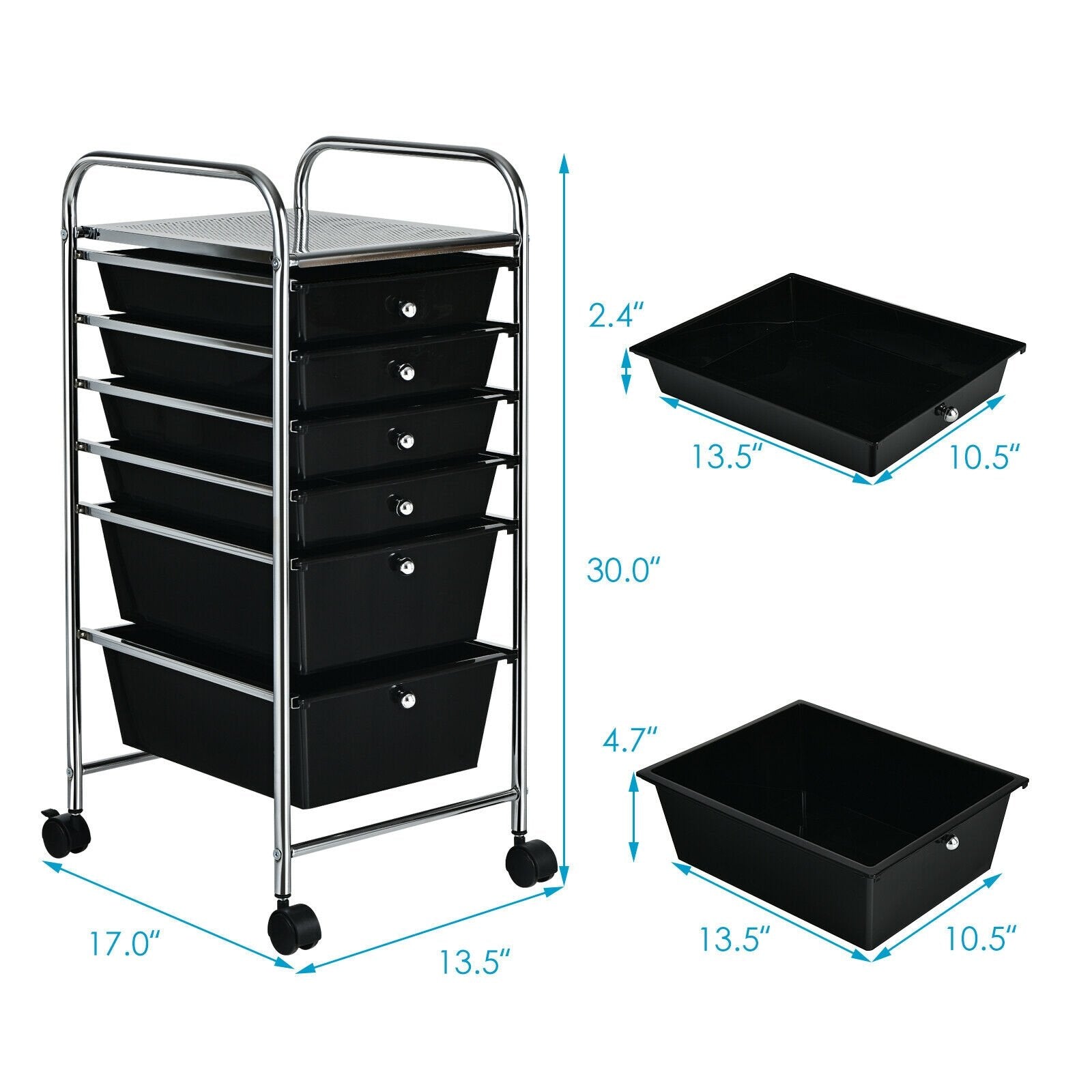 6 Drawers Rolling Storage Cart Organizer, Black File Cabinets   at Gallery Canada