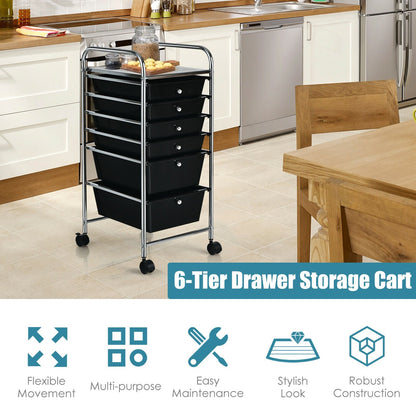 6 Drawers Rolling Storage Cart Organizer, Black File Cabinets   at Gallery Canada