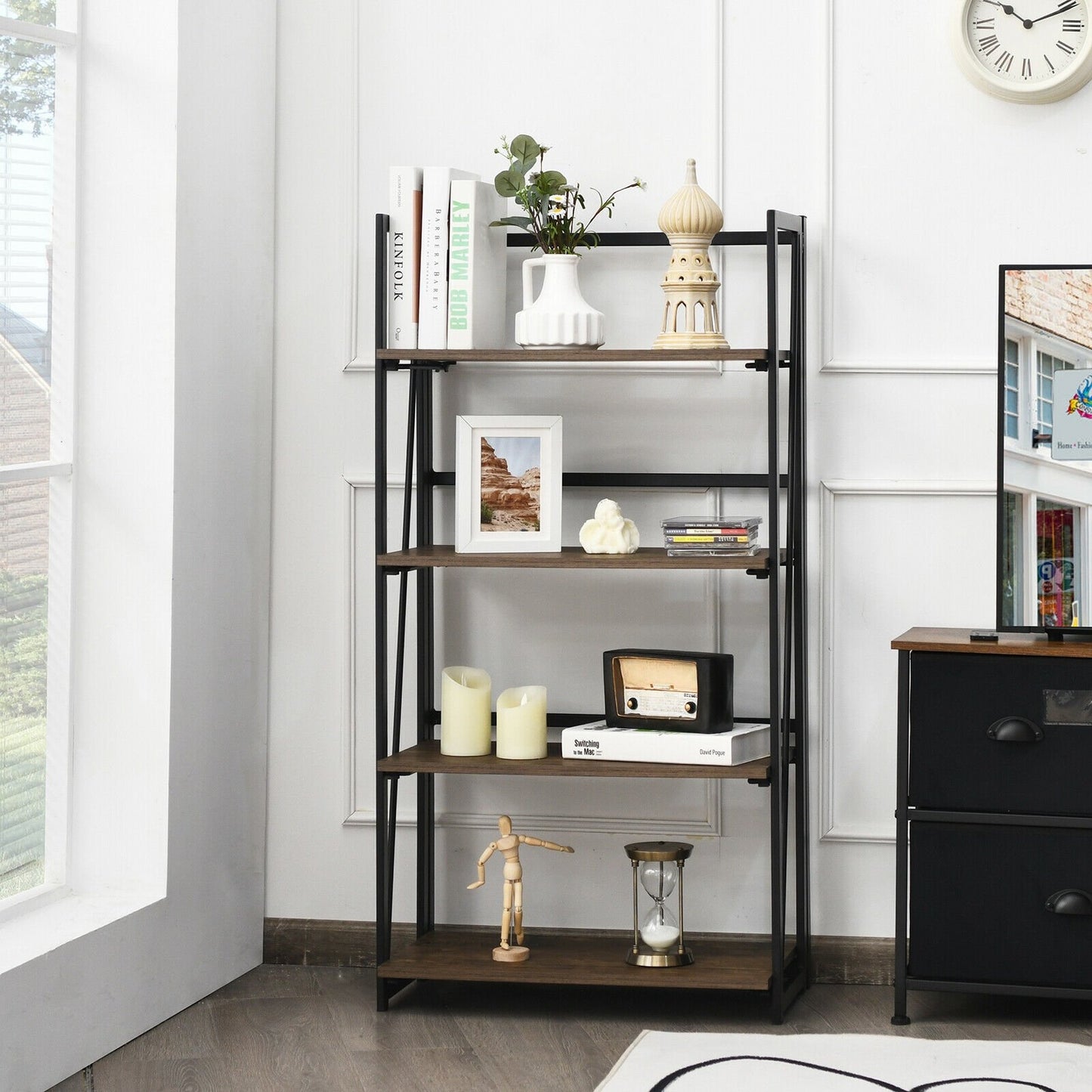 4-Tier Folding Bookshelf No-Assembly Industrial Bookcase Display Shelves Bookcases   at Gallery Canada