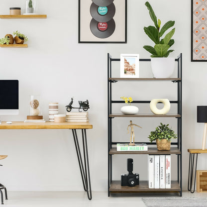 4-Tier Folding Bookshelf No-Assembly Industrial Bookcase Display Shelves Bookcases   at Gallery Canada