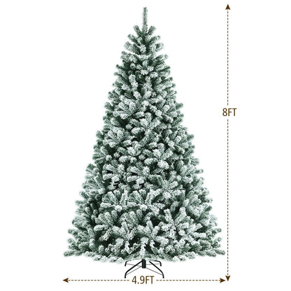 8 Feet Pre-lit Snow Flocked Christmas Tree with Tips and Metal Stand-8 ft, Green - Gallery Canada