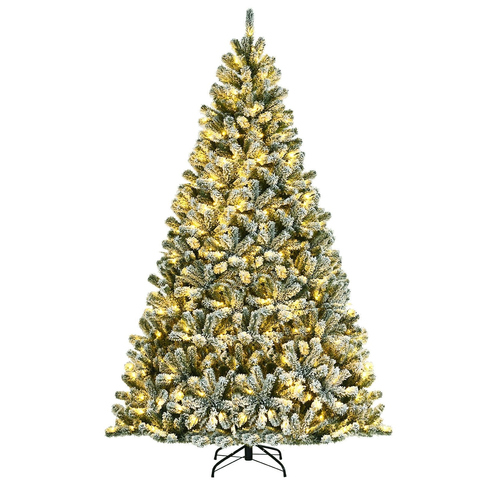 8 Feet Pre-lit Snow Flocked Christmas Tree with Tips and Metal Stand-8 ft, Green - Gallery Canada