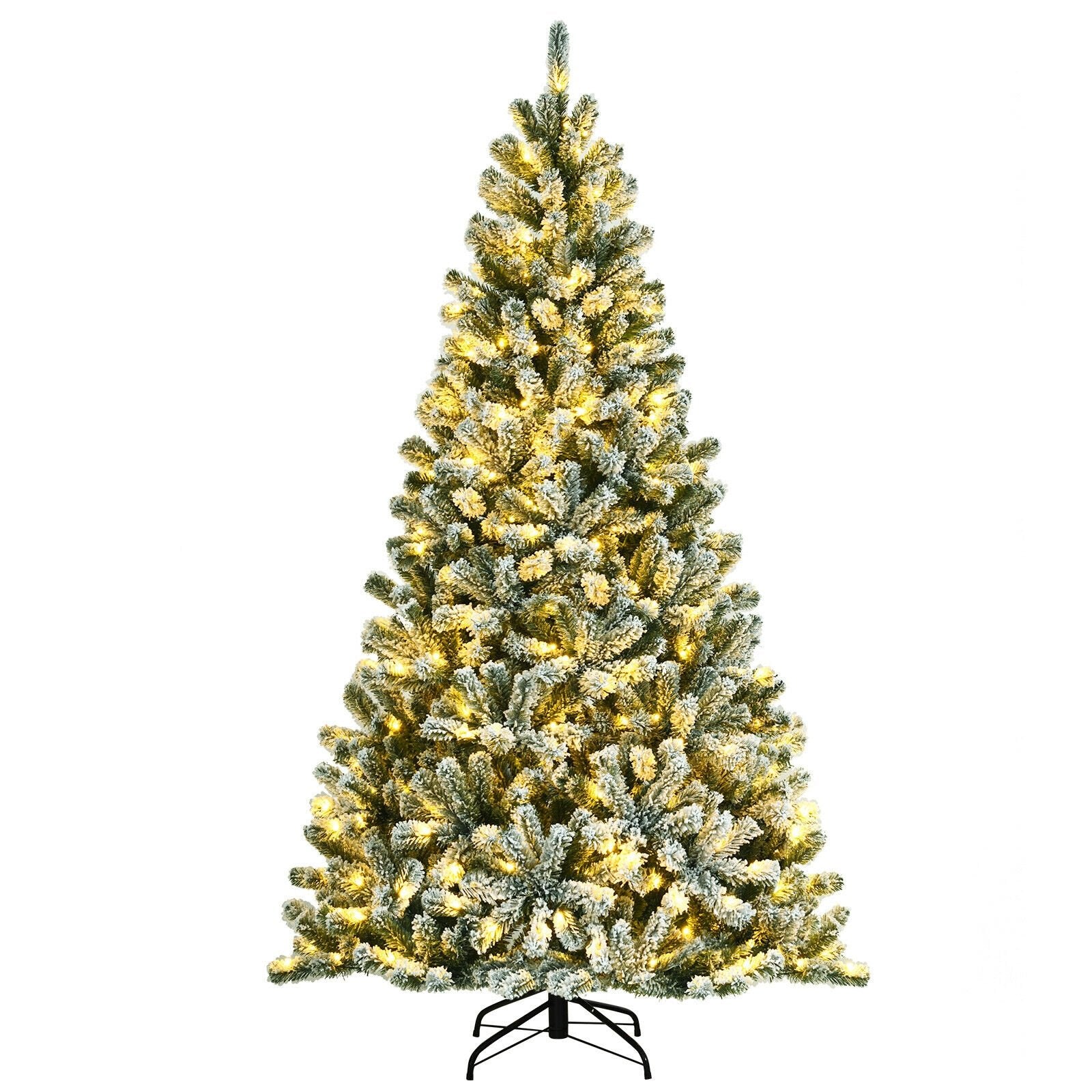 7 Feet Pre-lit Snow Flocked Hinged Christmas Tree with 1116 Tips and Metal Stand-7 ft, Green Christmas Tree   at Gallery Canada