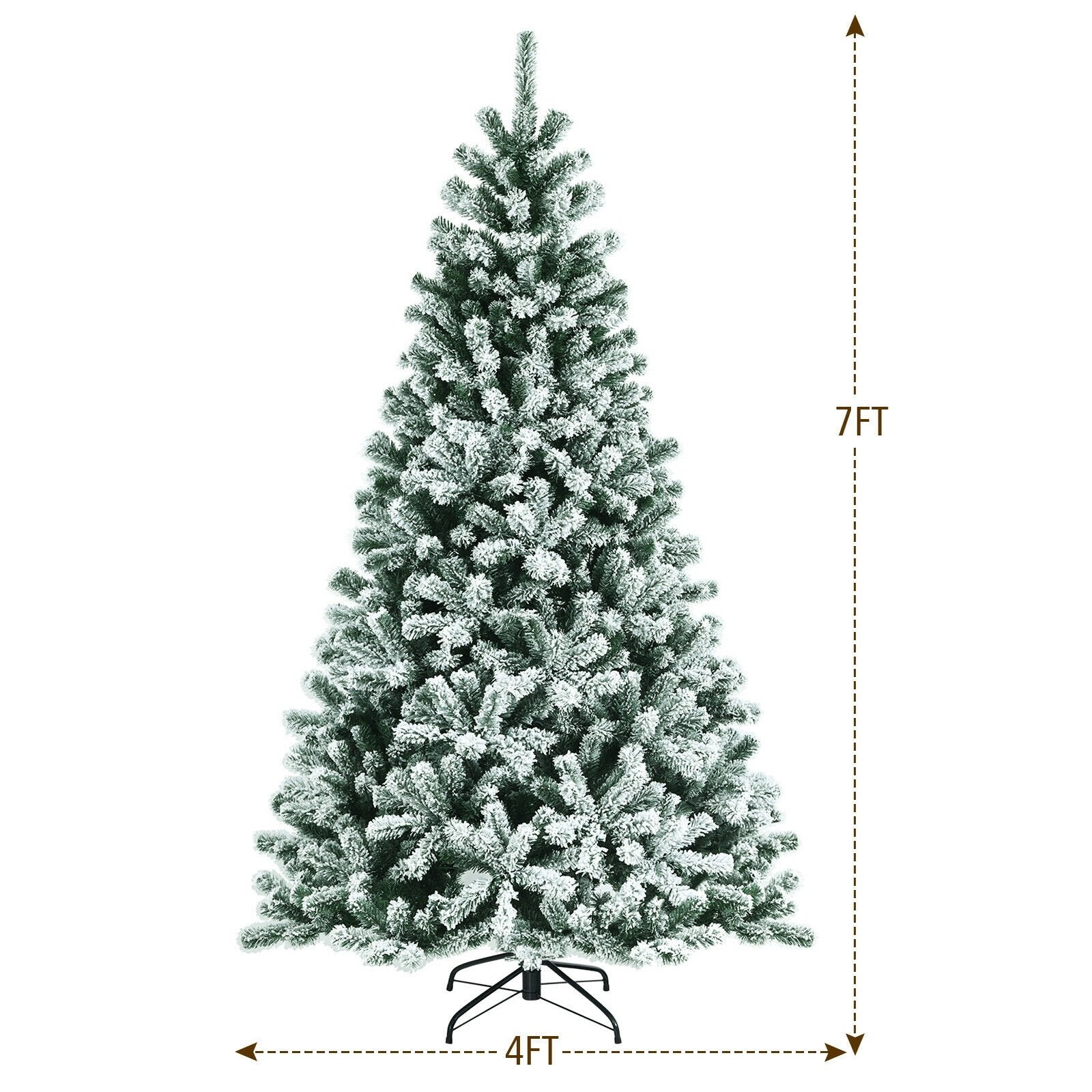 7 Feet Pre-lit Snow Flocked Hinged Christmas Tree with 1116 Tips and Metal Stand-7 ft, Green Christmas Tree   at Gallery Canada